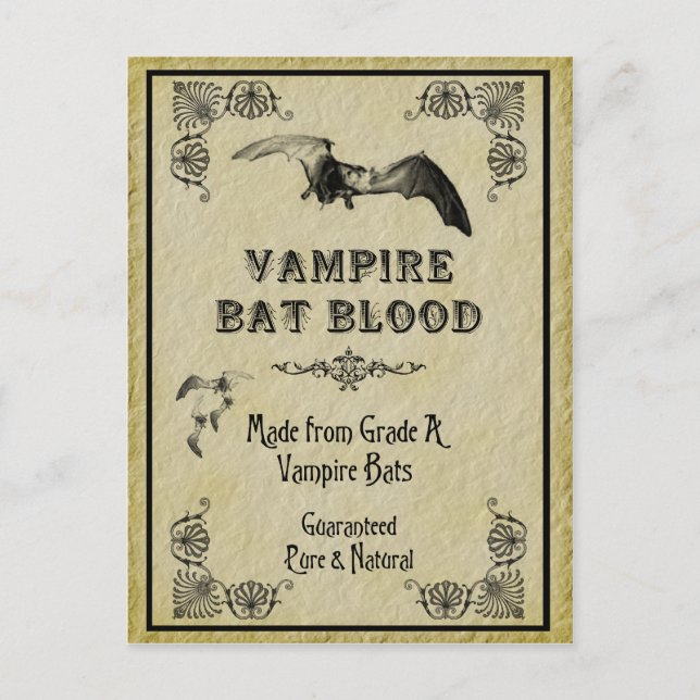 Vampire Bat Blood Halloween Recipe Card (Front)