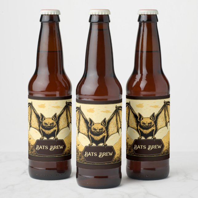 Vampire bat gold beer bottle label (Bottles)