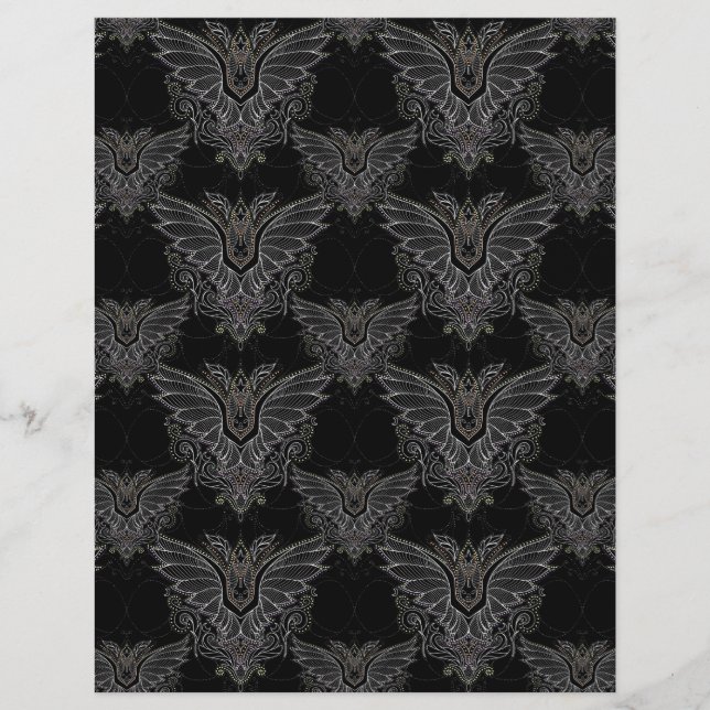 vampire bat Halloween damask scrapbook paper (Front)