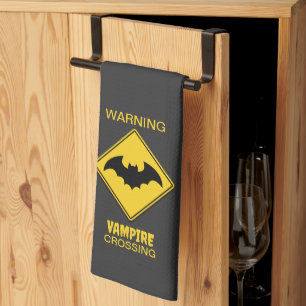 Vampire Bat Warning Halloween Tea Towel