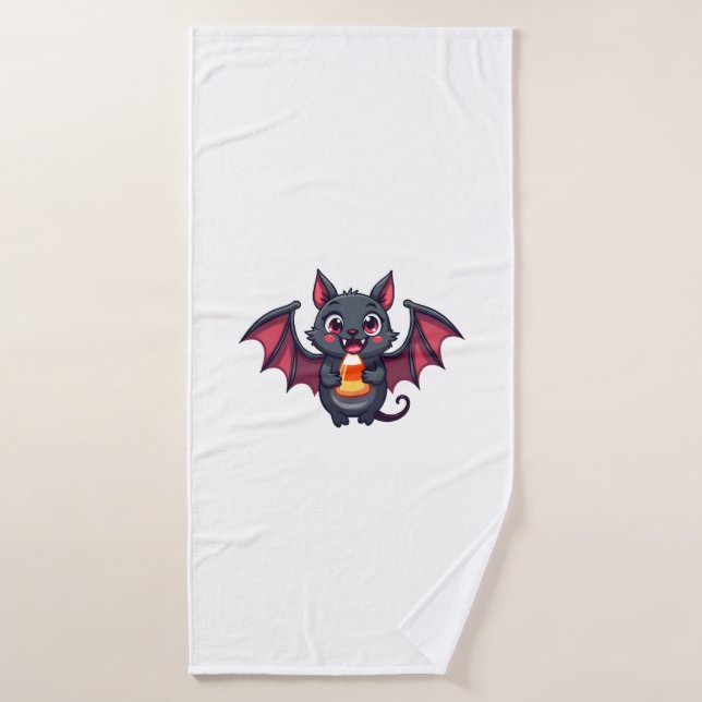 Vampire Bat with Candy � Cute Halloween T-Shirt Bath Towel (Bath Towel)