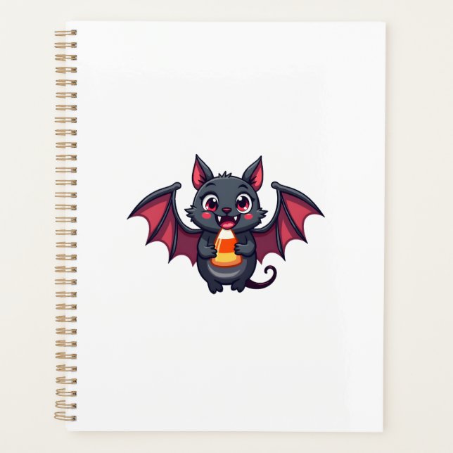 Vampire Bat with Candy � Cute Halloween T-Shirt Planner (Front)