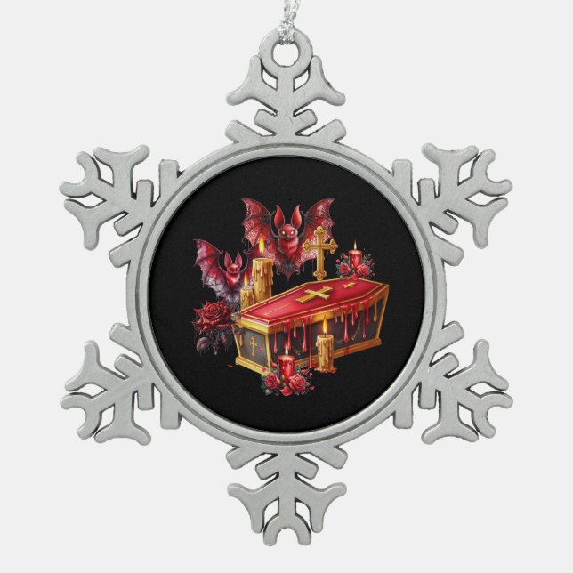 Vampire Bats Snowflake Pewter Christmas Ornament (Front)