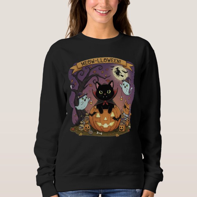 Vampire Black Cat Halloween Sweatshirt (Front)