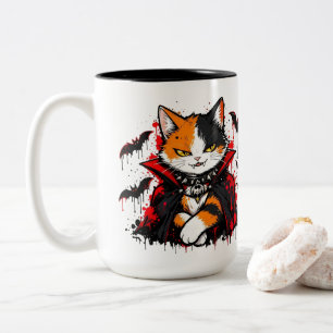 Vampire Calico Cat Halloween Two-Tone Coffee Mug