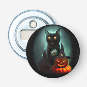 Vampire Cat and Wizard Pumpkin Halloween Surreal  Bottle Opener