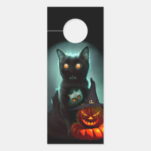 Vampire Cat and Wizard Pumpkin Halloween Surreal Door Hanger