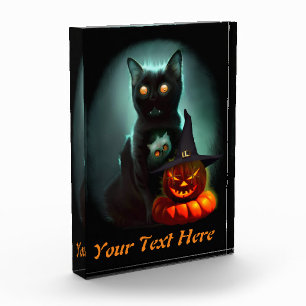 Vampire Cat and Wizard Pumpkin Halloween Surreal Photo Block