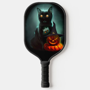 Vampire Cat and Wizard Pumpkin Halloween Surreal Pickleball Paddle