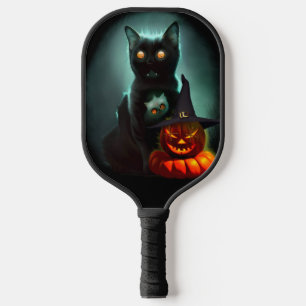Vampire Cat and Wizard Pumpkin Halloween Surreal Pickleball Paddle
