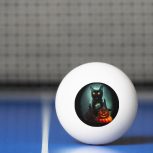 Vampire Cat and Wizard Pumpkin Halloween Surreal  Ping Pong Ball