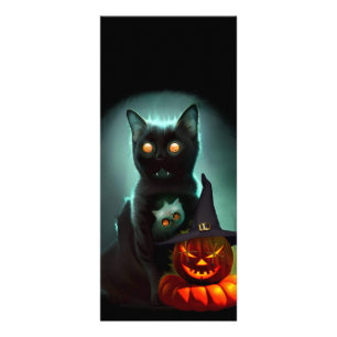 Vampire Cat and Wizard Pumpkin Halloween Surreal   Rack Card