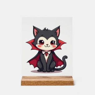 Vampire Cat � Cute Halloween Pet Tee Acrylic Sign