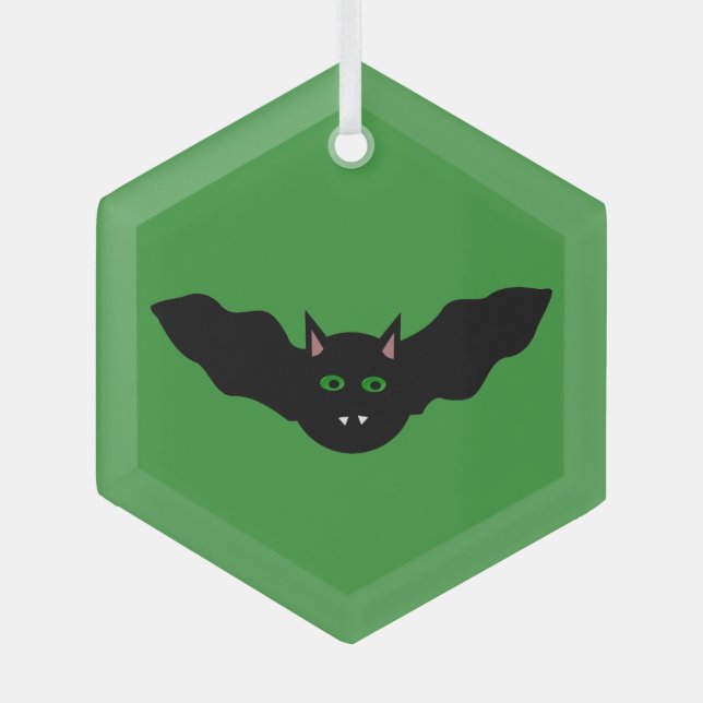 Vampire Cat Faced Bat Halloween Glass Tree Decoration (Front)