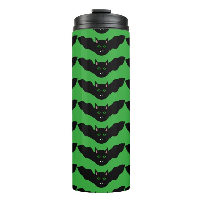 Vampire Cat Faced Bat Halloween Thermal Tumbler (Front)