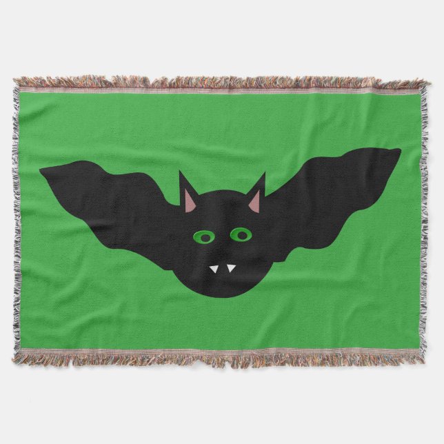 Vampire Cat Faced Bat Halloween Throw Blanket (Front)