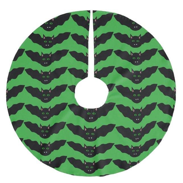 Vampire Cat Faced Bat Halloween Tree Skirt (Front)