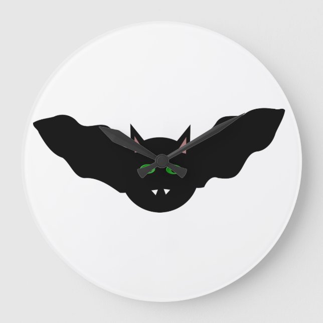 Vampire Cat Faced Bat Halloween Wall Clock (Front)