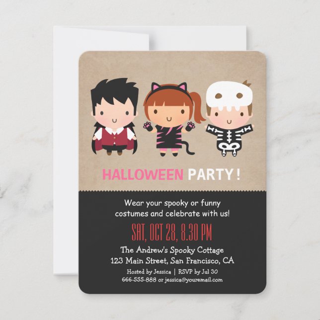 Vampire Cat Skeleton Halloween Party Invitations (Front)