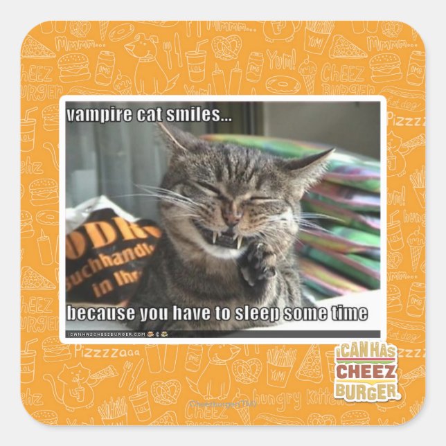 vampire cat smiles square sticker (Front)