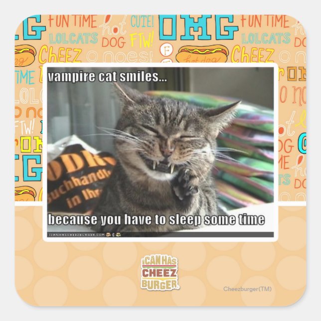 vampire cat smiles square sticker (Front)