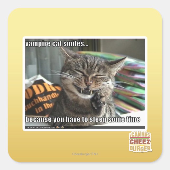 vampire cat smiles square sticker (Front)