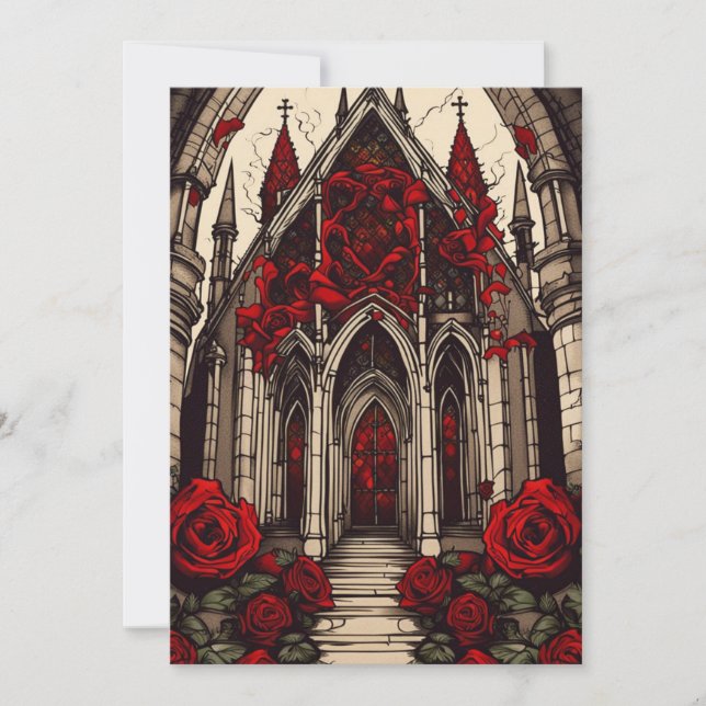 Vampire Cathedral and Roses Gothic Wedding Invitation (Front)