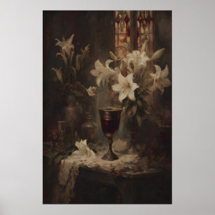 Vampire Chalice With Lilies and Candle Vintage Poster