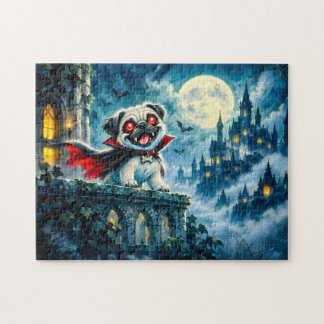 Vampire Count on Castle Ledge at Full Moon Jigsaw Puzzle