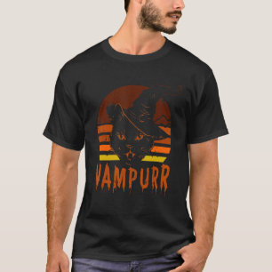 Vampire Dracula Cat Vampurr Retro Cat Face Hallowe T-Shirt