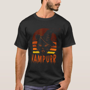 Vampire Dracula Cat Vampurr Retro Cat Face Hallowe T-Shirt