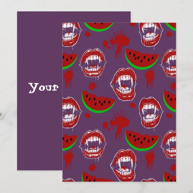 Vampire Eating Watermelon Purple Summerween Menu & Invitation (Front/Back)