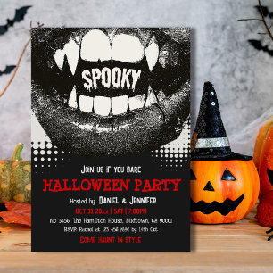 Vampire Fang Spooky Halloween Party Blood Red Invitation