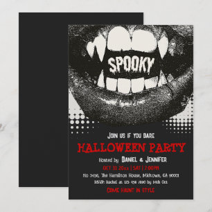 Vampire Fang Spooky Halloween Party Blood Red Invitation
