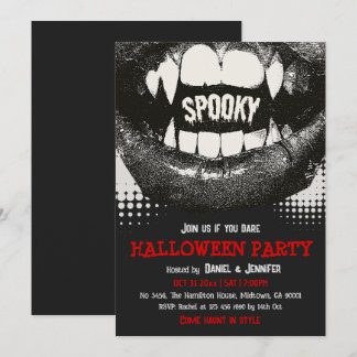 Vampire Fang Spooky Halloween Party Blood Red Invitation