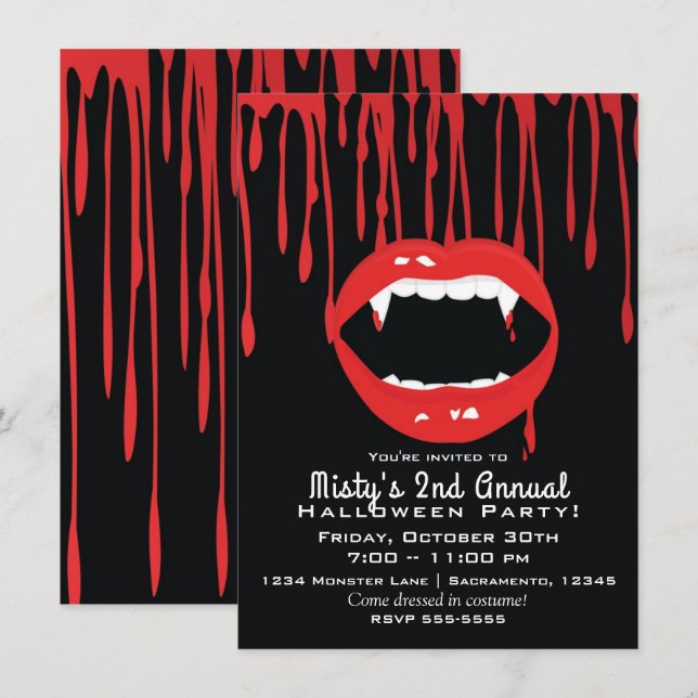 Vampire Fangs & Blood Dracula Halloween Invitation (Front/Back)