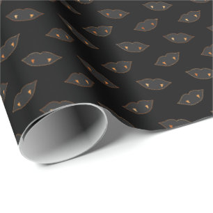 Vampire Fangs Copper Black Halloween Pattern Wrapping Paper
