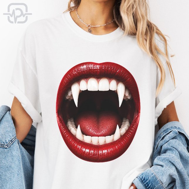 Vampire Fangs Red Lips Open Mouth Halloween T-Shirt (Vampire Fangs Red Lips Open Mouth Halloween T-Shirt)