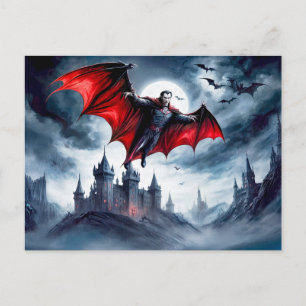 Vampire Flying Over Haunted Castle Postcard