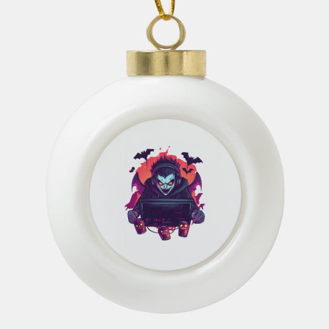  Vampire Gamer Ceramic Ball Christmas Ornament (Front)