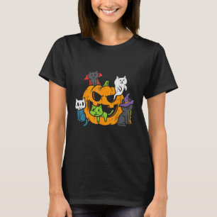 Vampire Ghost Zombie Witch Cats In Pumpkin Cute Ha T-Shirt