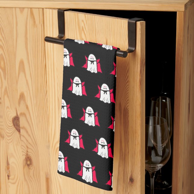 Vampire Ghosts on Black  Tea Towel (Thirds Fold)