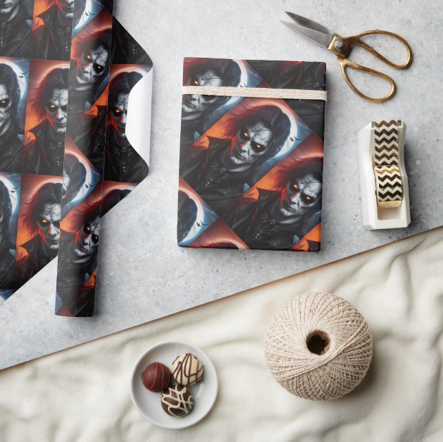 Vampire goth dracula halloween cartoon birthday wrapping paper (Crafts)