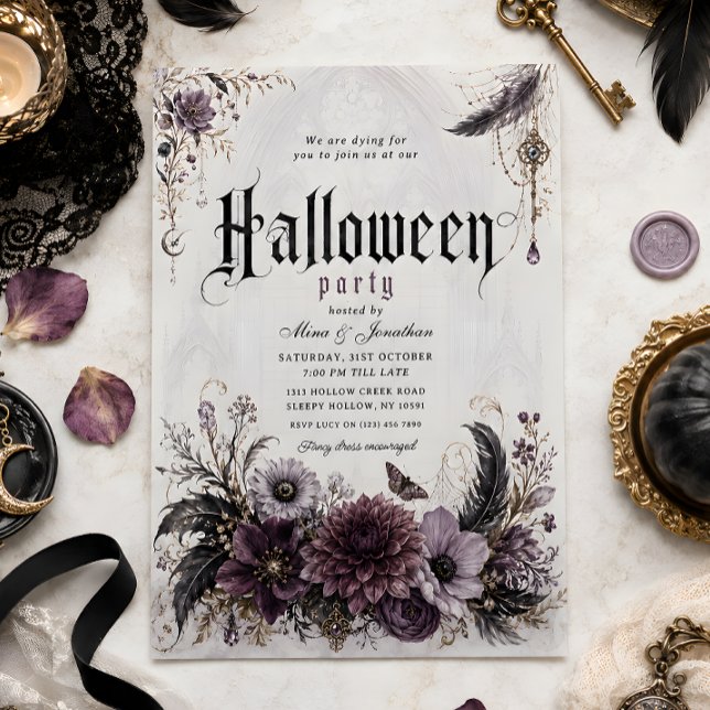 Vampire Gothic Floral Halloween Party Invitation (Creator Uploaded)