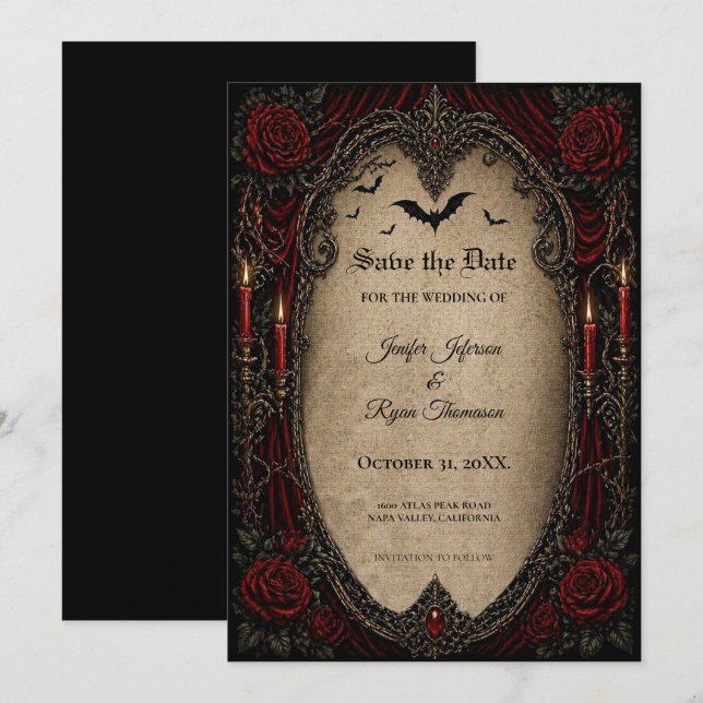 Vampire Gothic Save the date invitation (Front/Back)