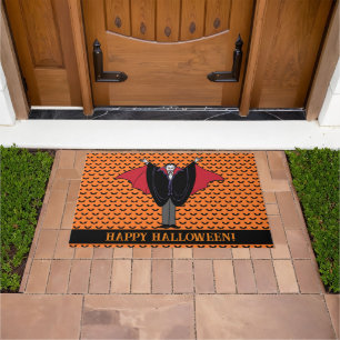 Vampire Halloween Custom Greeting Orange Black Doormat