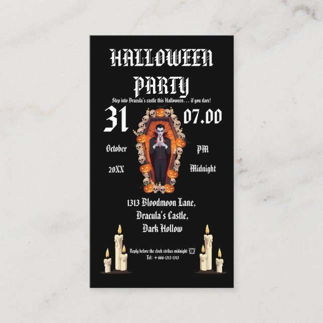  Vampire. halloween party- Black Invitation card (Front)