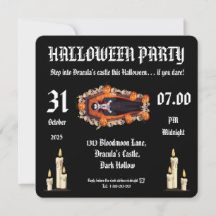  Vampire 🖤 halloween party- Black Invitation card