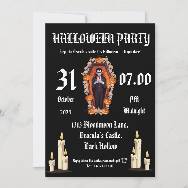  Vampire 🖤 halloween party- Black Invitation card (Front)