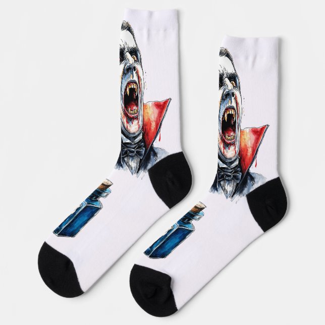 Vampire Halloween Socks Gothic Red Black Crew (Left)